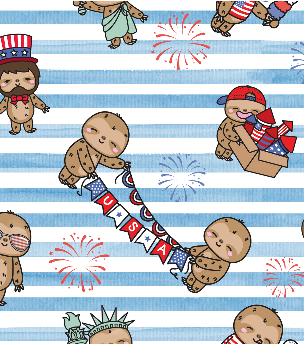 Blue Striped Patriotic Sloths