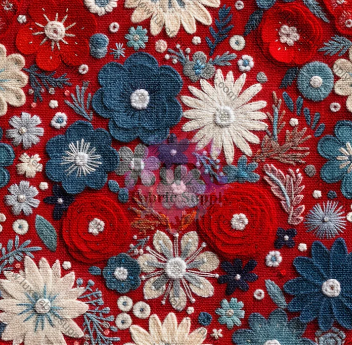 Red Patriotic Embroidery Floral